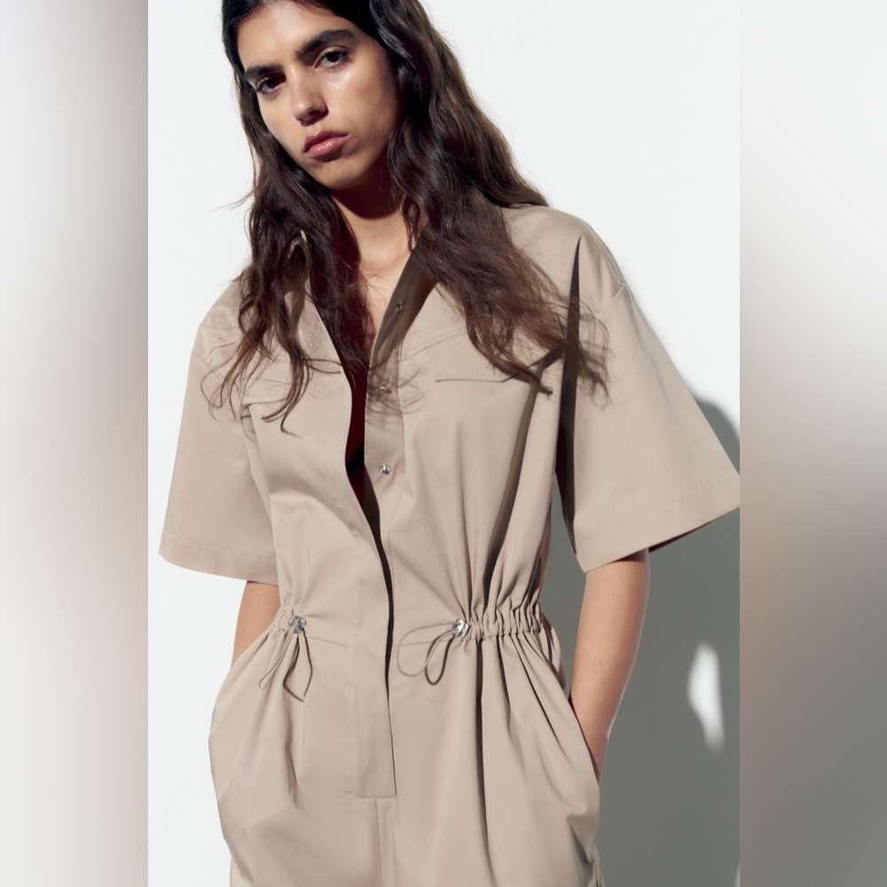 NWT! Zara Full Length Gabardine Jumpsuit - Picture 6 of 11